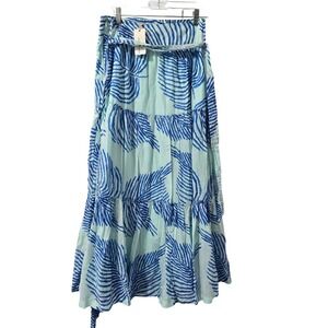 Vineyard Vines Womens Palm Frond Maxi Skirt Blue Cotton Tiered Size 8 NWT